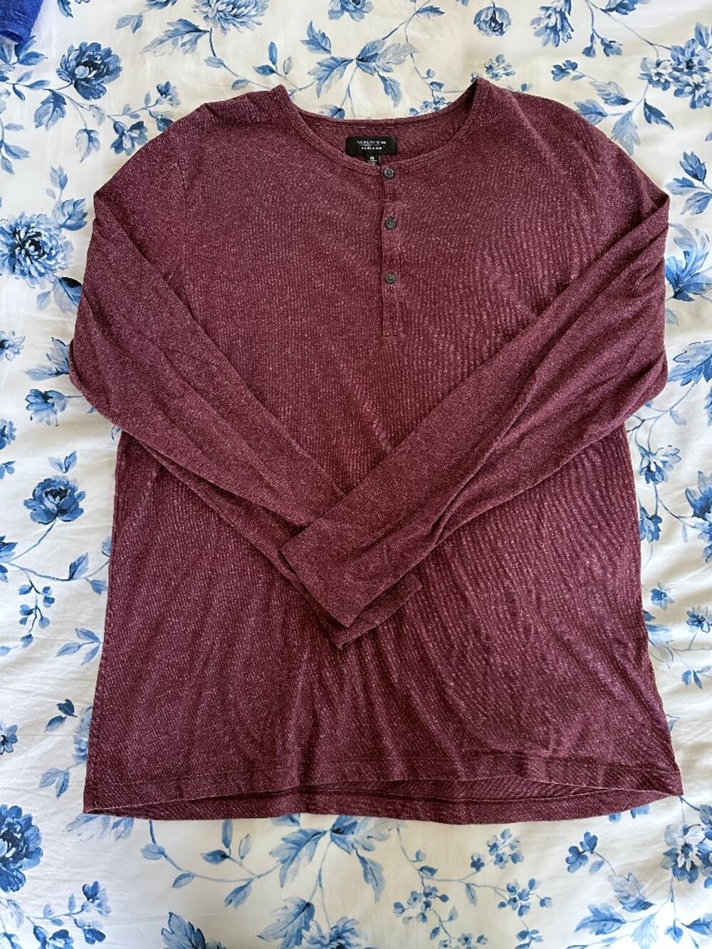 Nordstrom Men's Shop Henley Shirt Men's XL Red Marled Cotton Blend Long Sleeve